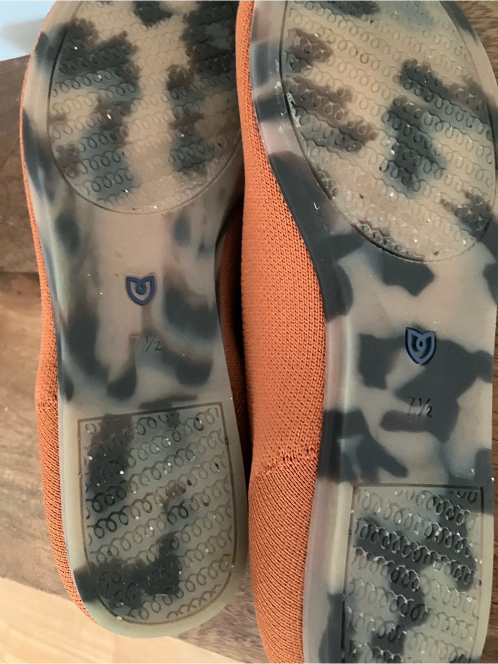 Rothy's Rust Orange Knit Pointed Ballet Flats with Blue Trim - Picture 3 of 4